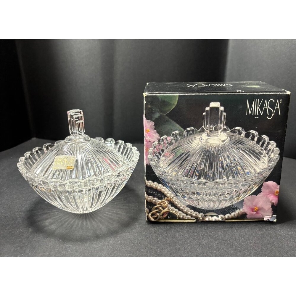 Mikasa Crystal Marquette Covered Candy Trinket Dish Made In Japan Vintage 1990s